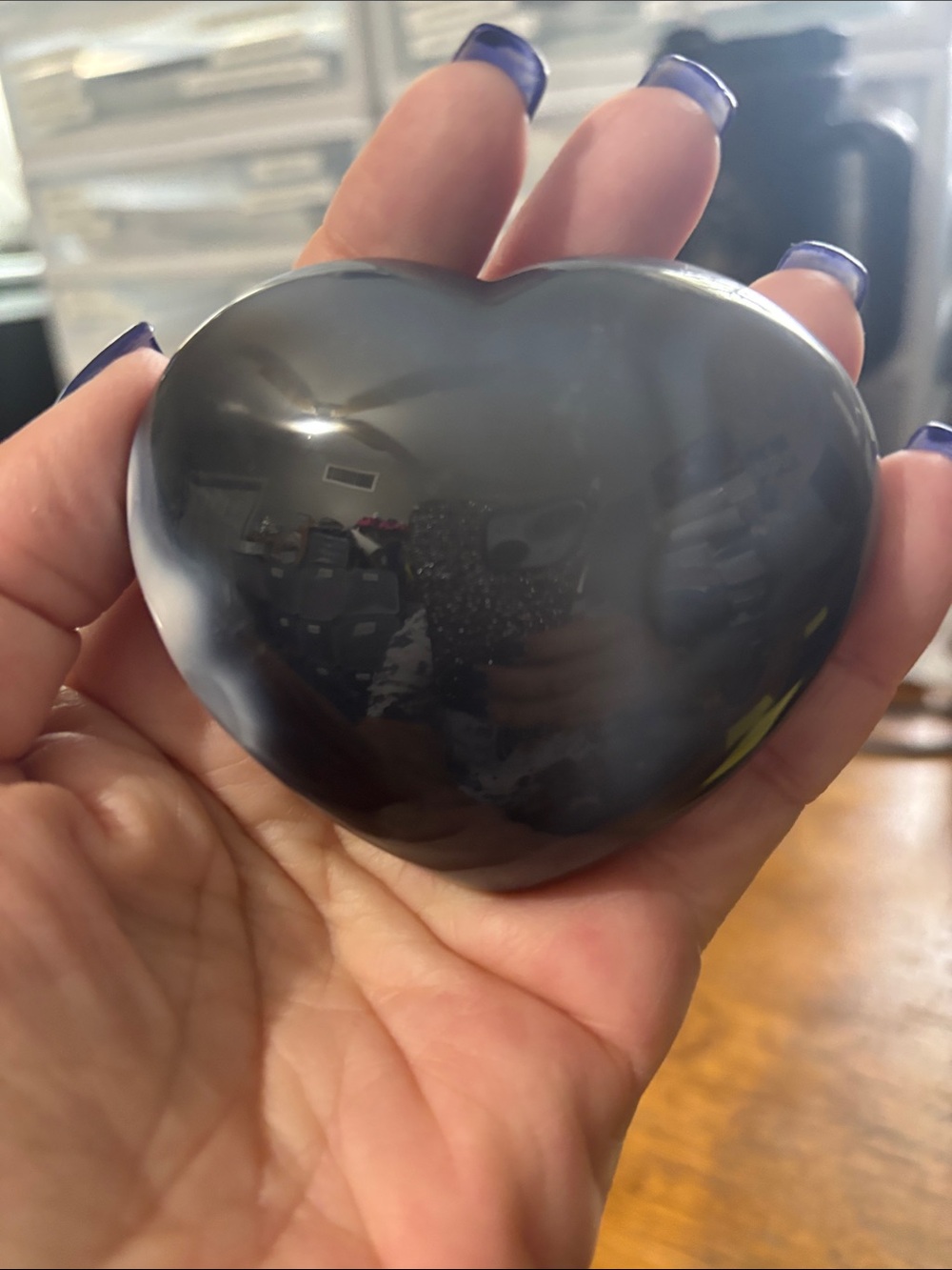 Polished Orca Agate Heart Palm Stone